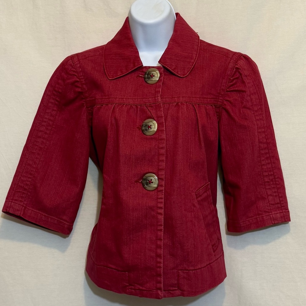 B-192 Cato Red Denim‎ 1/2 Sleeve Suit Jacket Size S